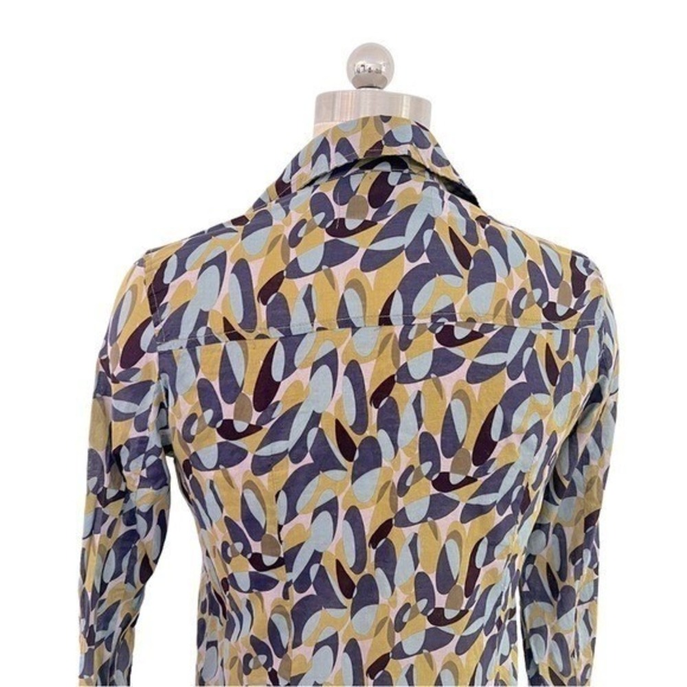 JNBY Abstract Geometric Print 100% Cotton Button Up Shirt Blue Tan Size S - Picture 6 of 11